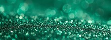 Abstract Shiny Green Glitter Background. Emerald Green Glitter Wide Horizontal Background