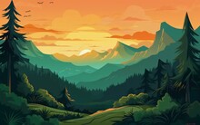 Illustration Of A Beautiful Natural Mountain Forest Landscape Background