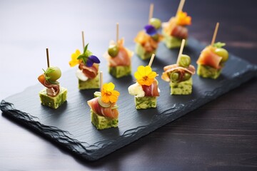Wall Mural - guacamole canapes on a slate board for a party