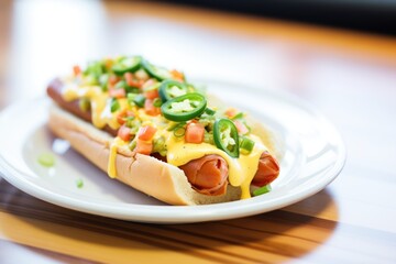 Sticker - hot dog on bun with jalapenos and cheese sauce