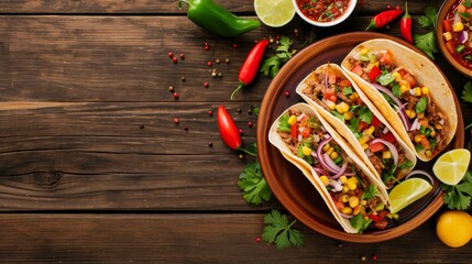 Wall Mural - Mexican food in wooden background