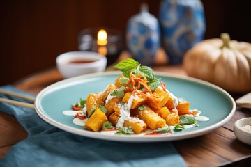 Poster - rigatoni with meatballs and marinara sauce on a dish