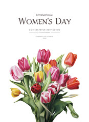 Poster - Women's Day. Greeting card with tulips. Vector illustration.