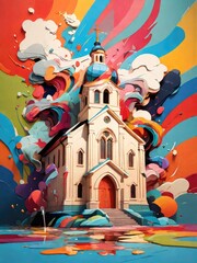 Canvas Print - church with dominant colorfull background