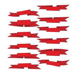 set of red flat ribbons isolated on white background. ribbon banner vector illustration. watercolor 