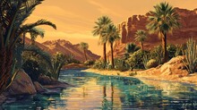 Desert Oasis Clipart Design Concept 