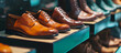 Elegant leather shoes on display, their polished surfaces reflecting craftsmanship and the timeless style of classic footwear