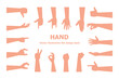 SET of hand gestures isolated over the white background. Various gestures of hands. Vector illustration flat design style
