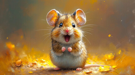 Wall Mural - printable illustration of a cute mouse in a flower field