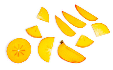 Canvas Print - Persimmon slices isolated on a white background, top view