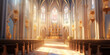 Worshipful Sanctuary: Serene Church Interior with Divine Light | Religious Background with Worshippers | Spiritual Congregation Atmosphere