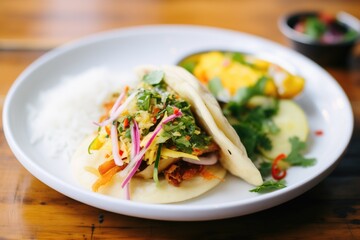 Canvas Print - sliced open arepa revealing a colorful veggie filling