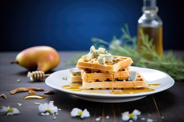 Canvas Print - waffles with pear slices and gorgonzola, gourmet concept