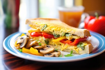 Sticker - panini with omelet, bell peppers, and mushrooms