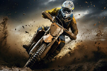 Sporty Motorcyclist On A Motocross Motorcycle In Motion