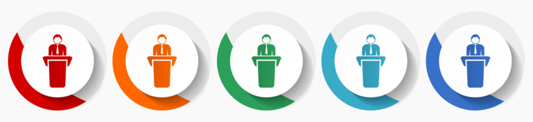 Fototapete - Speech, business presentation vector icon set, flat icons for logo design, webdesign and mobile applications, colorful round buttons
