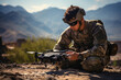 Soldier operator of a military drone launches a drone for reconnaissance of enemy territory