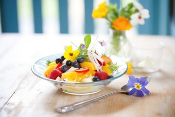 Sticker - elegant fruit salad presentation with edible flowers