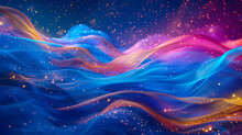 Colorful Abstract Waves Background. Bright Purple, Pink And Yellow Gold Ocean Waves Magic Backdrop Illustration By Vita. Banner For Copy Space, Web, Mobile Graphic Resource