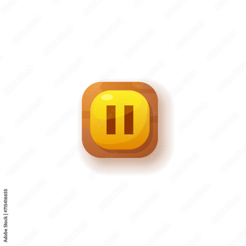 Pause ui button icon, push button yellow square symbol, media or audio pause player option, vector GUI game interface
