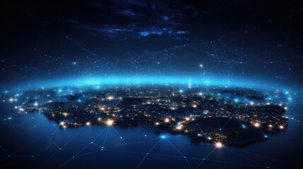 Technology network with blue background. Generate AI image