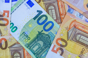 Wall Mural - Background of the european union fifty and one hundred euro banknotes