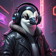 Emperor Penguin in Synthwave Tux by Alex Petruk AI GENERATED