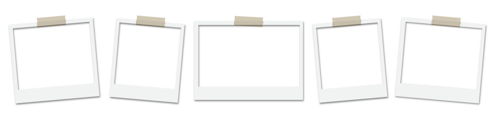 Photo frame collection. Realistic Polaroid photo frame mockup set. White paper border with shadow.