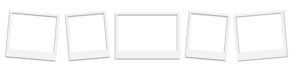 Photo frame collection. Polaroid photo frame mockup set. Realistic white paper border with shadow.