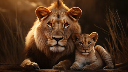 Wall Mural - lion and lioness portrait