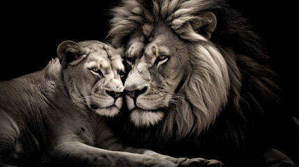 Poster - lion and lioness portrait