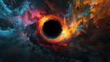 Fototapeta  - Abstract and colorful black hole background with gravitational lensing effect