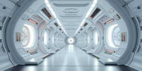 Wall Mural - Spaceship corridor. Futuristic tunnel with light. Of Empty Sci Fi Futuristic Room