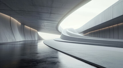 Wall Mural - 3d render of abstract futuristic architecture with empty concrete floor