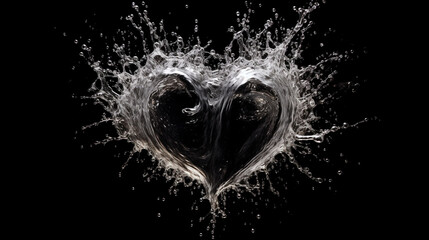 Canvas Print - Splashes of water in the shape of a heart on a black background. 3d illustration