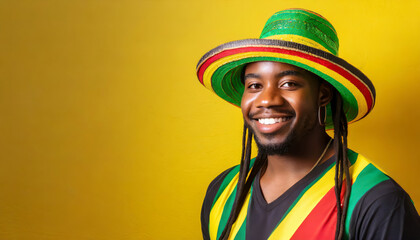 Canvas Print - The Joyful Portrait of a Handsome Rastaman: A Stylish and Cheerful African Man with Dreadlocks Shines with Happiness