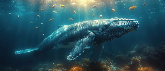  wallpaper of a whale under water,