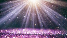Purple Sparkle Rays Glitter Lights Show On Stage With Bokeh Elegant Lens Flare Abstract Background