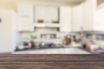 Wall Mural - Empty tabletop in the kitchen with minimalist interior.