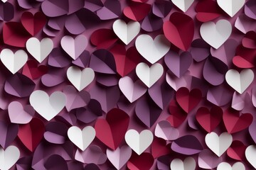 Canvas Print - Seamless pattern Paper hearts on purple background. Valentines day concept.