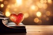 Valentine's Day background with red heart and piano on bokeh background