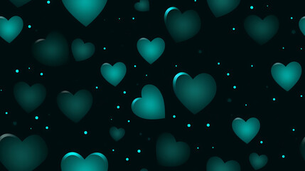 Poster - Seamless pattern with blue hearts on black background.