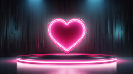 Wall Mural - Happy valentines day and stage podium decorated with heart shape lighting. pedestal scene with for product, cosmetic, advertising, show, award ceremony