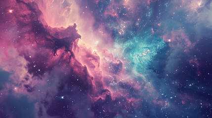 Wall Mural - Abstract space scene background with soft pastel nebulae and twinkling stars
