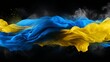 Abstract yellow and blue smoke on black background with air humidifier swirl   ukraine flag concept
