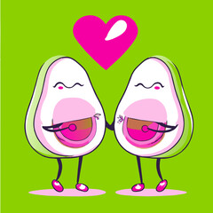 Wall Mural - Cute cartoon avocado couple holding hands