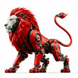 3d red render cyborg robotic lion on white background 