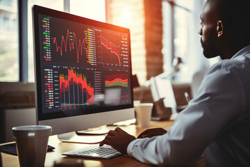 African businessman analyzing data using computer while working in the office.