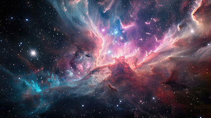Wall Mural - Abstract space scene background with soft pastel nebulae and twinkling stars