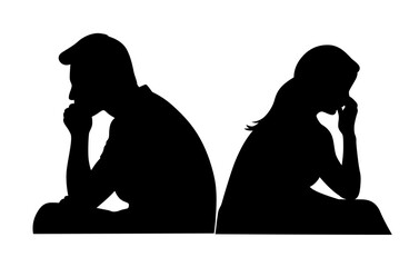 Wall Mural - Arguing couple, silhouettes of quarreling parents,  family quarrel silhouette